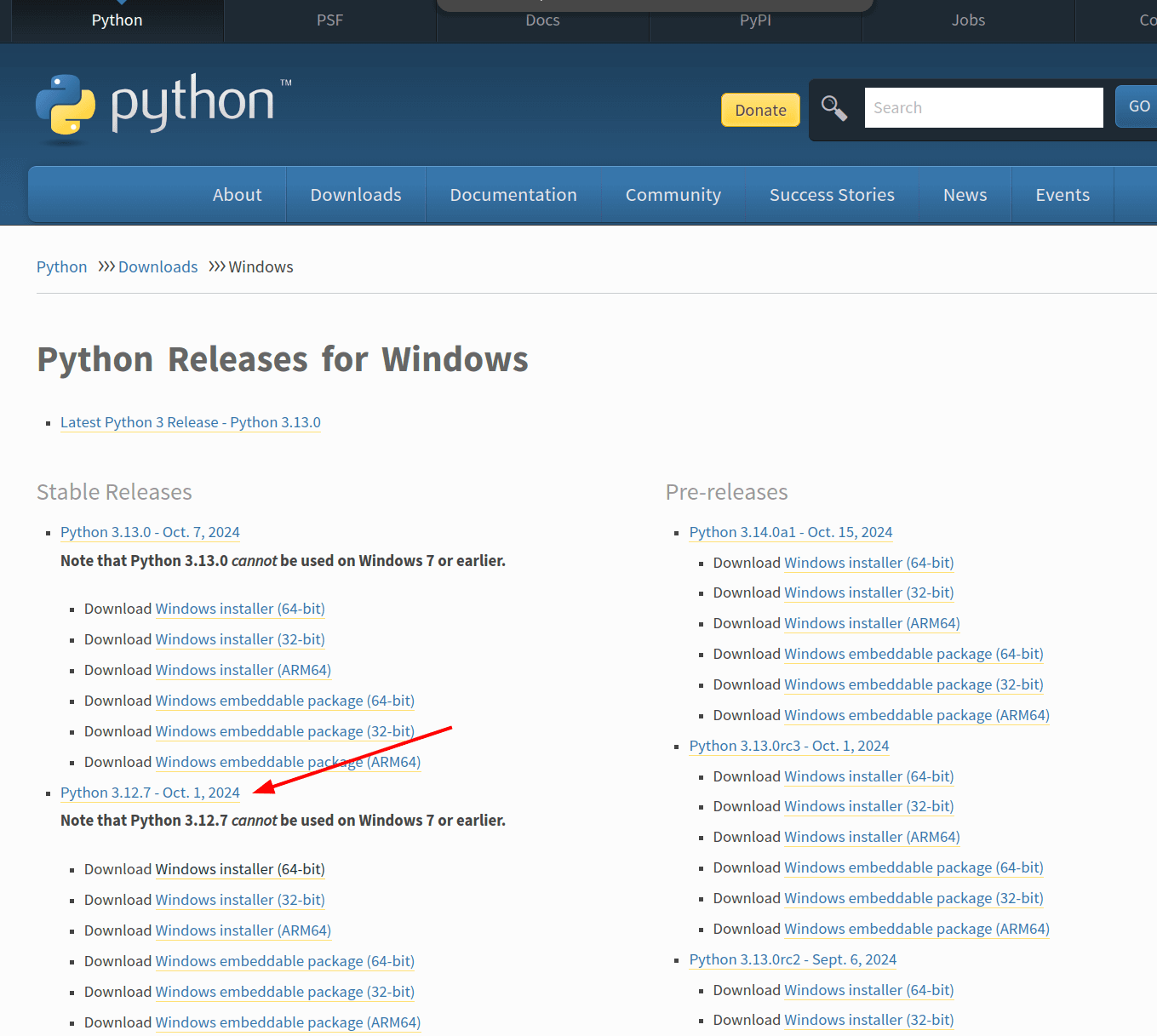 Python download page