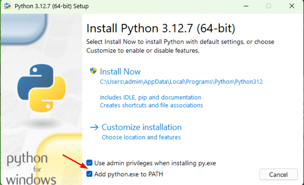 Python installer options