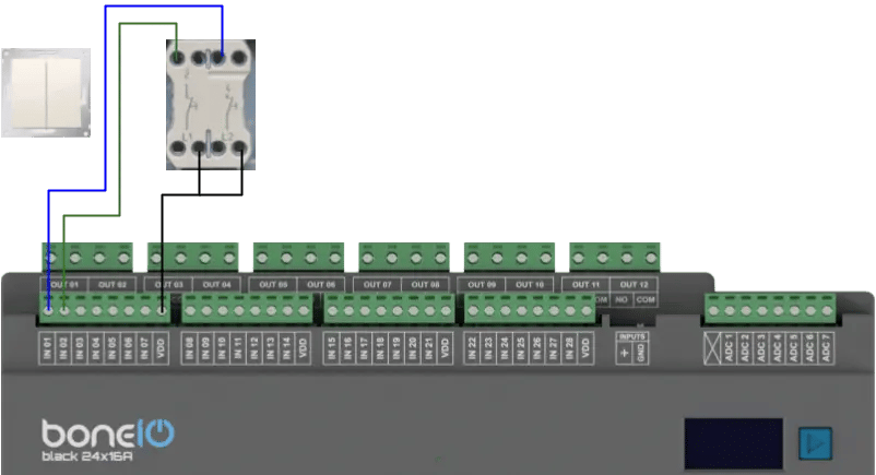 Schemat podłączenia przełącznika chwilowego