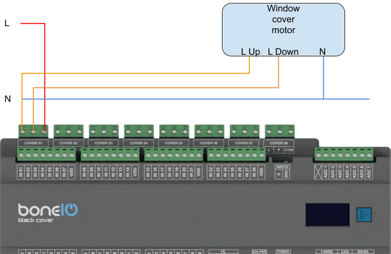 Graficzny schemat podłączenia dwóch obwodów do wspólnego COM