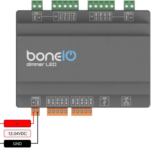 Schemat podłączenia zasilania 12-24V DC