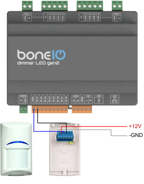 Schemat podłączenia czujniku ruchu