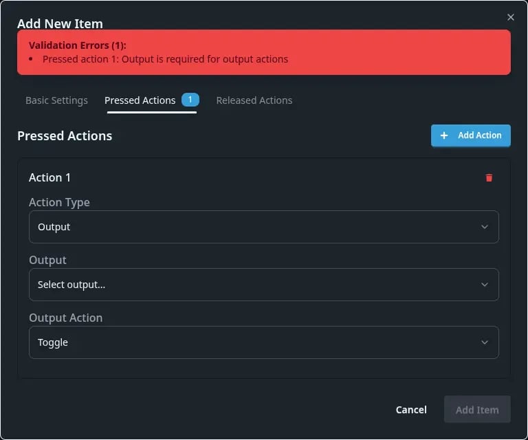 Binary sensors menu view