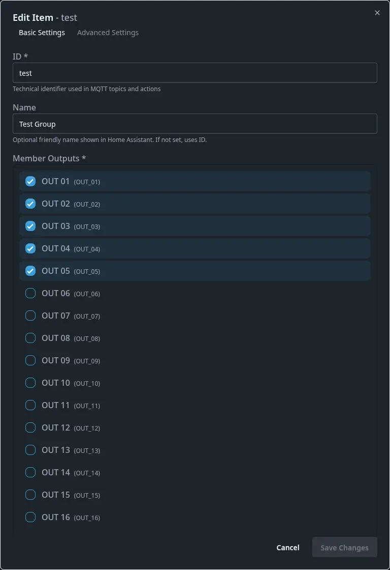 Basic settings view