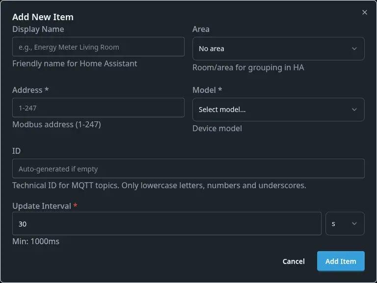Adding Modbus Device