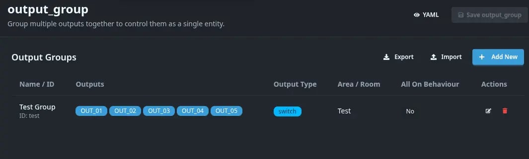 Output groups menu view