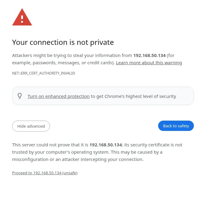 Chrome "Your connection is not private" with Advanced expanded