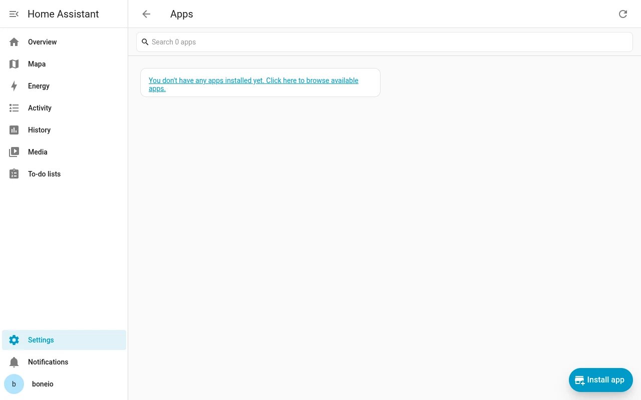 Home Assistant: the empty Apps list
