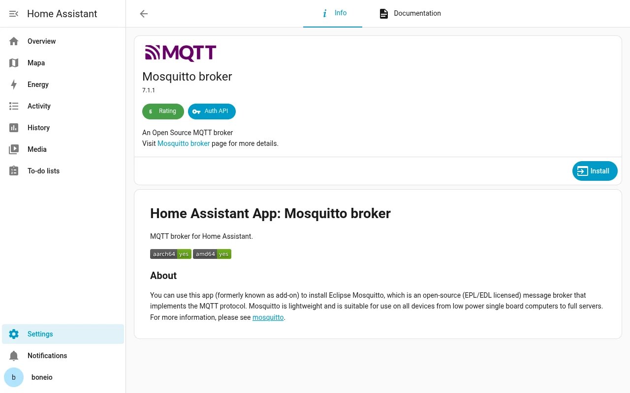 Home Assistant: the Mosquitto broker app before installing