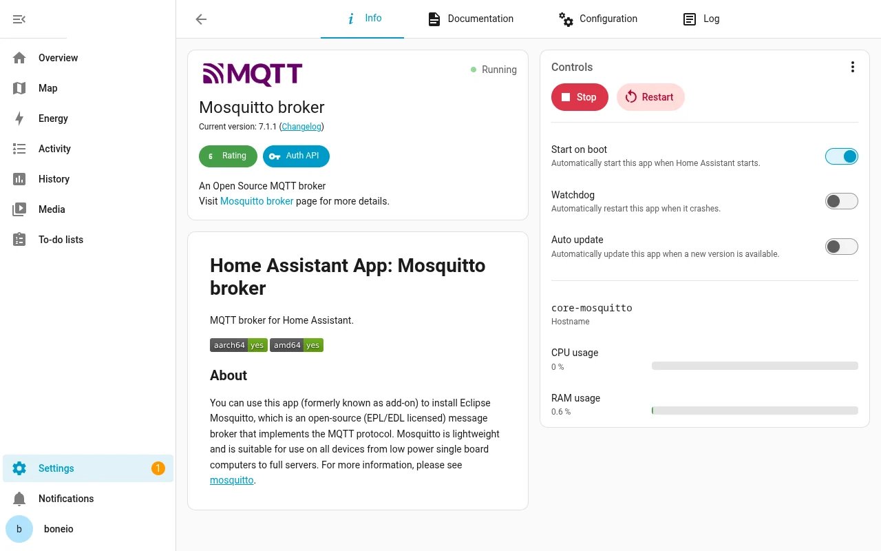 Home Assistant: Mosquitto broker running