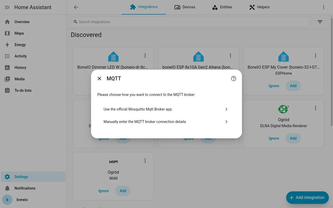 Home Assistant: choosing between the Mosquitto app and entering a broker by hand