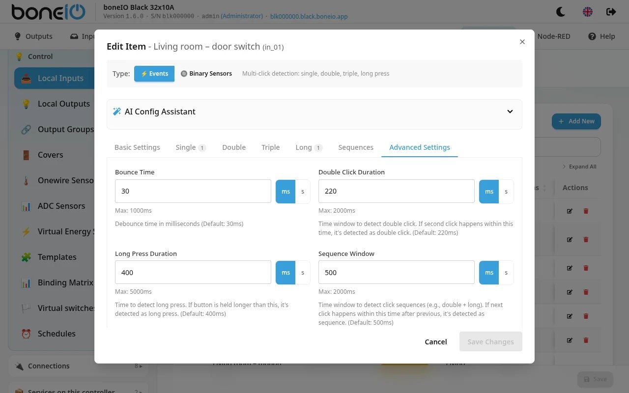 Advanced Settings tab of an event