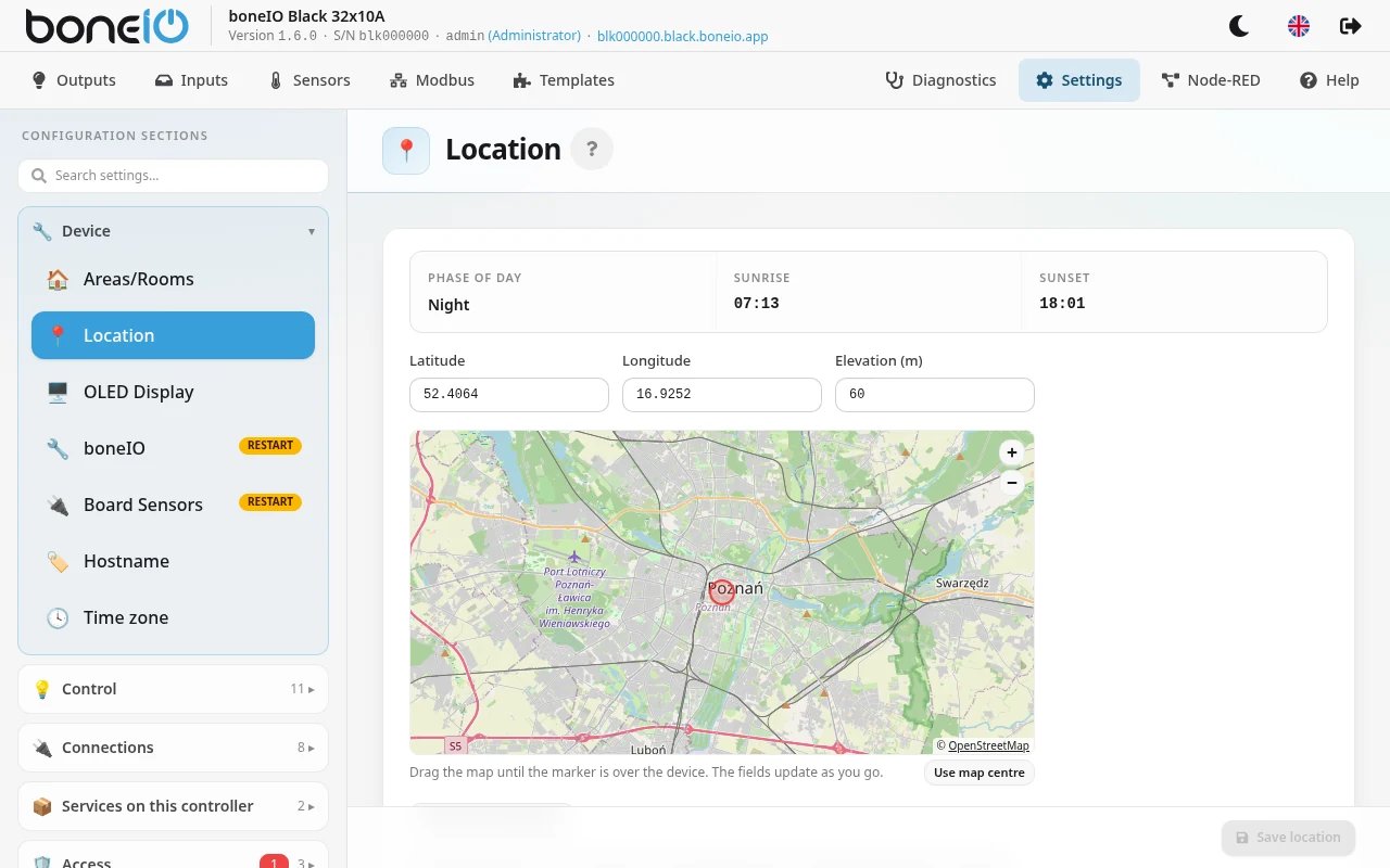 Location with the map switched on
