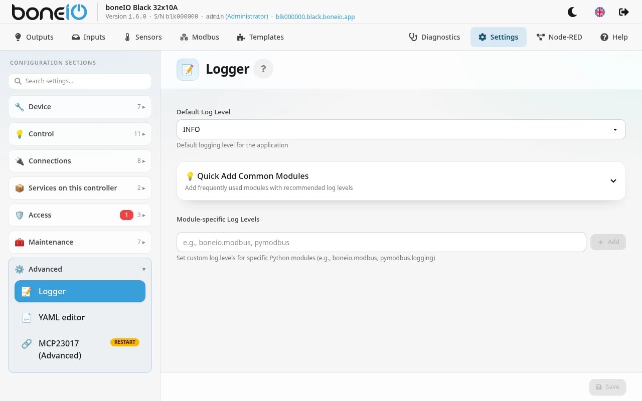 Logger settings