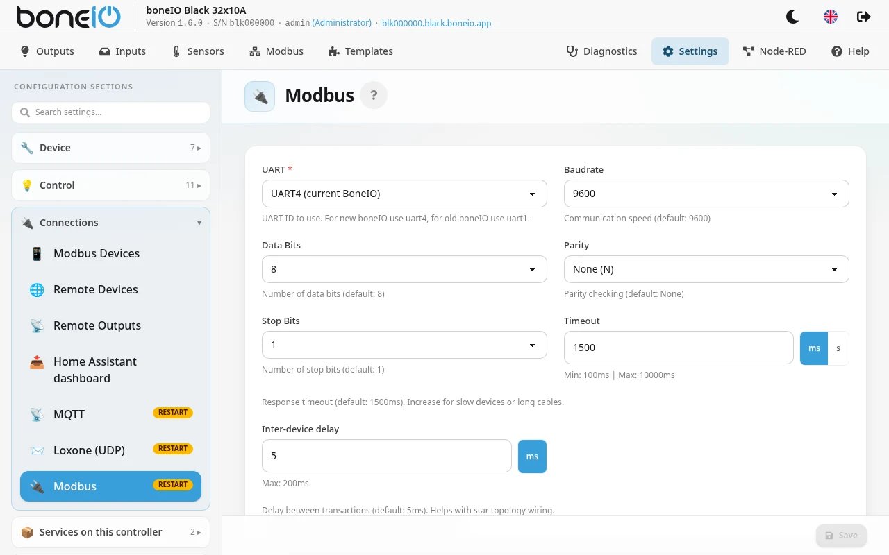 Modbus settings