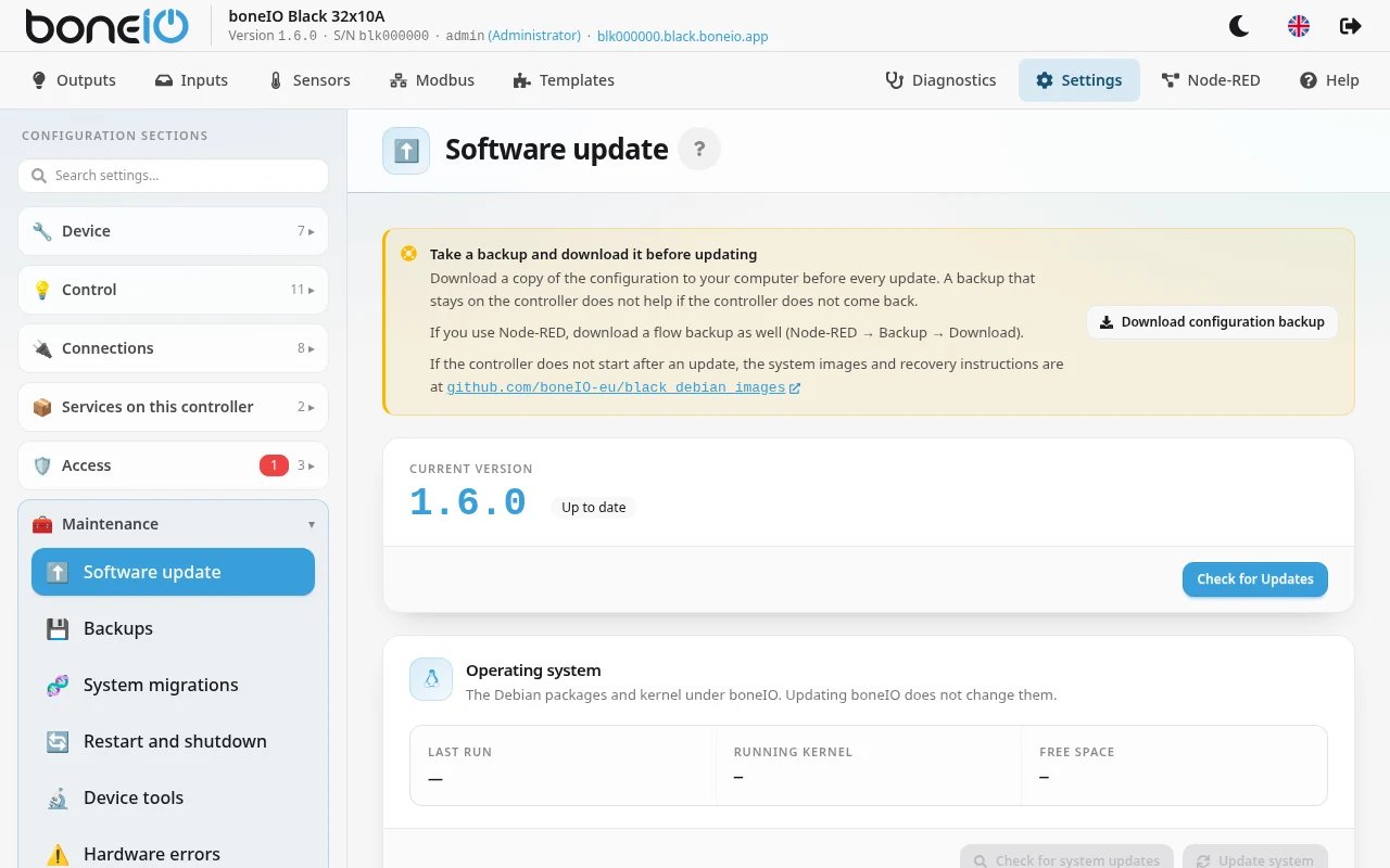 Settings → Maintenance → Software update