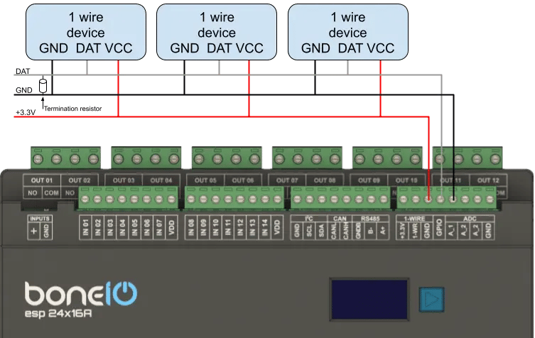 Schemat podłączeń urządzenia 1-Wire