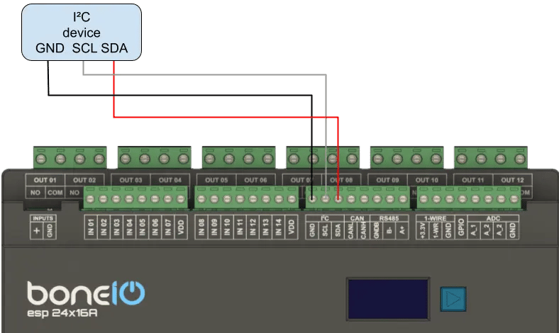 Schemat podłączenia urządzeń I2C