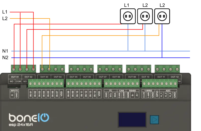 Graficzny przykład połączenia 3 obwodów