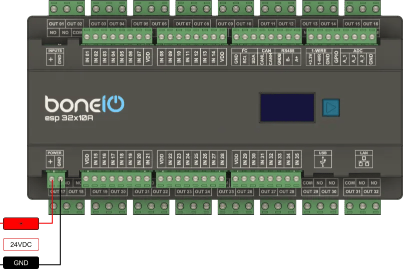 Schemat podłączenia zasilania 24V DC
