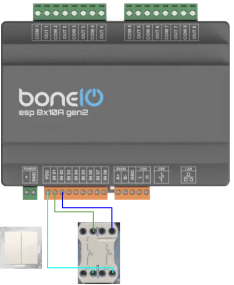 Podłączenie wejścia monostabilnego
