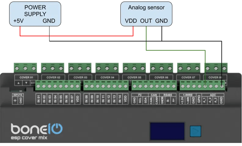 Schemat podłączenia czujnika analogowego