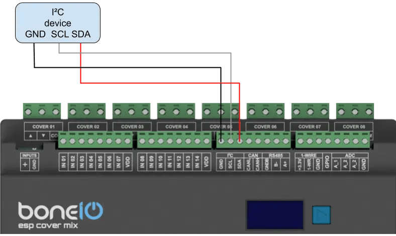 Schemat podłączenia urządzeń I2C