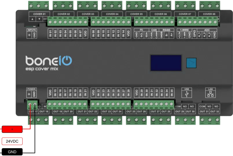 Schemat podłączenia zasilania 24V DC