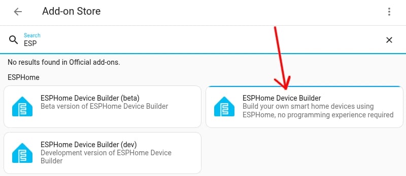 Wyszukiwanie dodatku ESPHome
