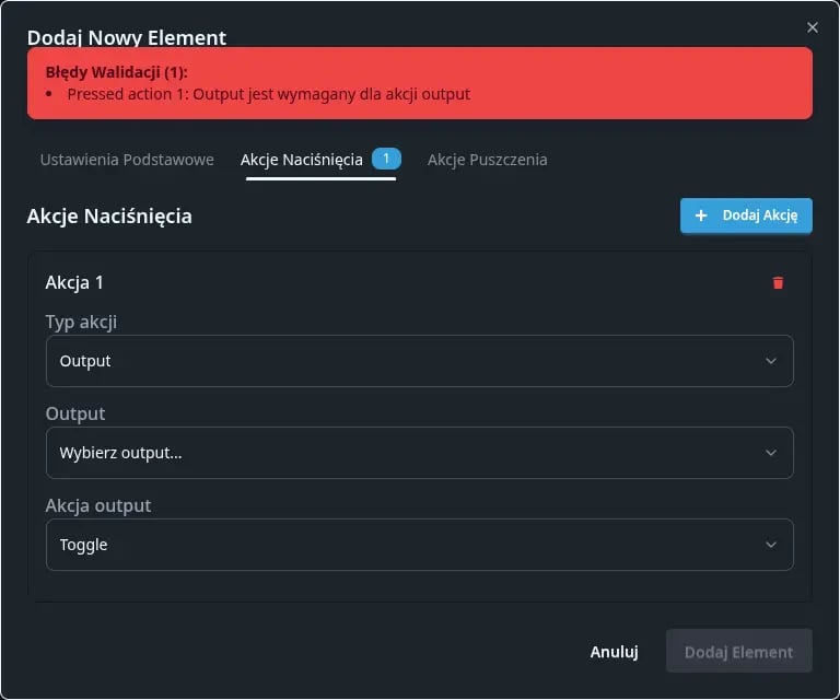 Widok menu Czujniki binarne