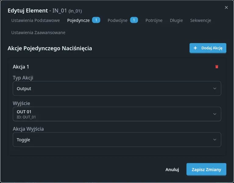 Widok menu Czujniki binarne