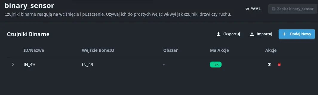 Widok menu Czujniki binarne