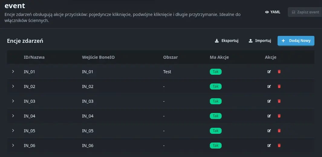 Widok menu Czujniki binarne