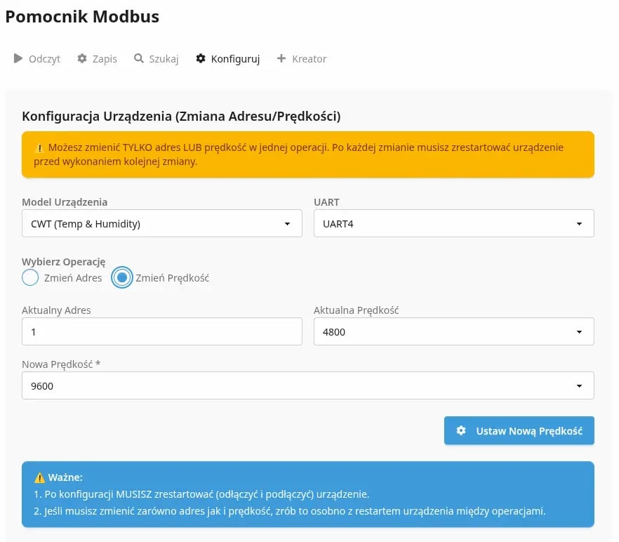 Widok menu Czujniki binarne