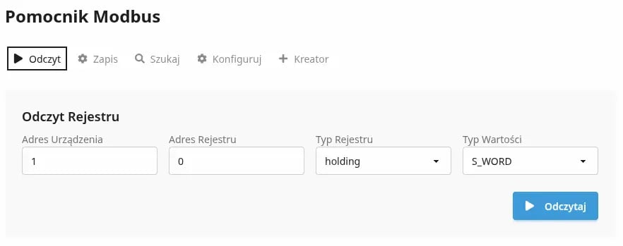 Widok menu Czujniki binarne