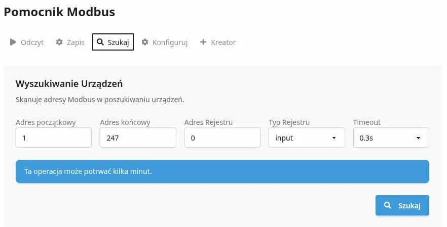 Widok menu Czujniki binarne