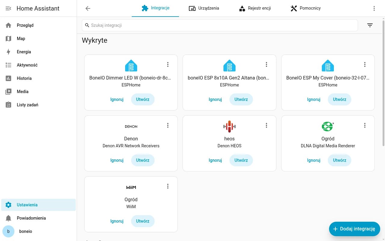 Home Assistant: Urządzenia oraz usługi, przycisk Dodaj integrację