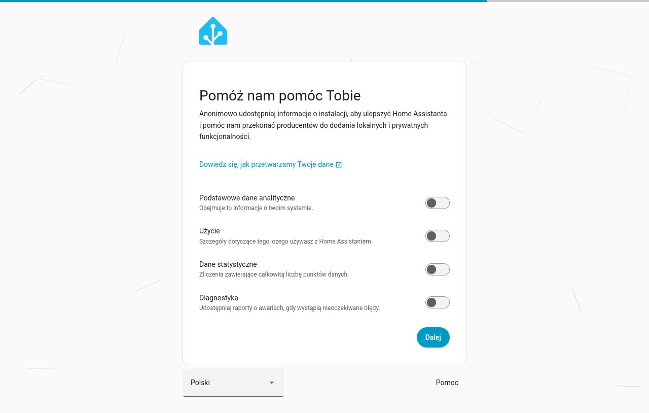 Kreator Home Assistant: krok Pomóż nam pomóc Tobie z przełącznikami analityki