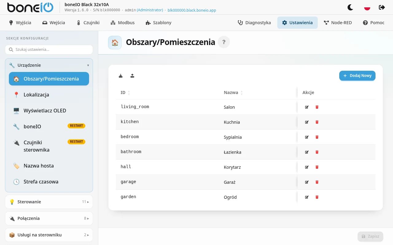 Lista obszarów