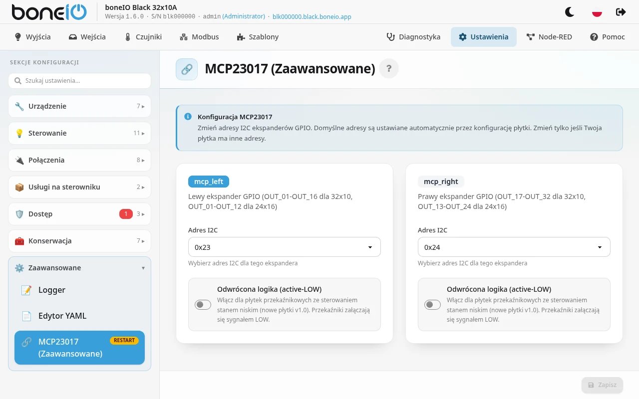 Sekcja MCP23017