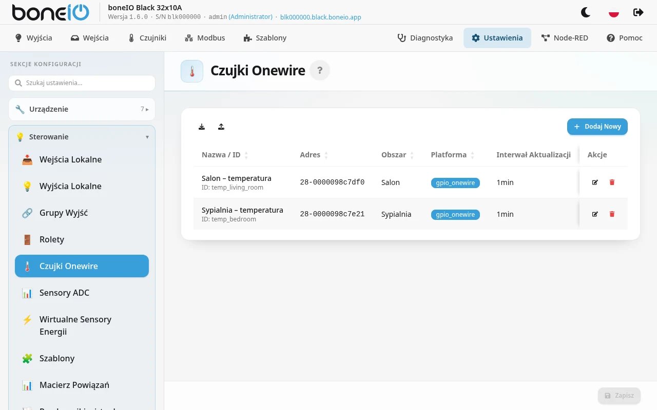 Lista czujników 1-Wire