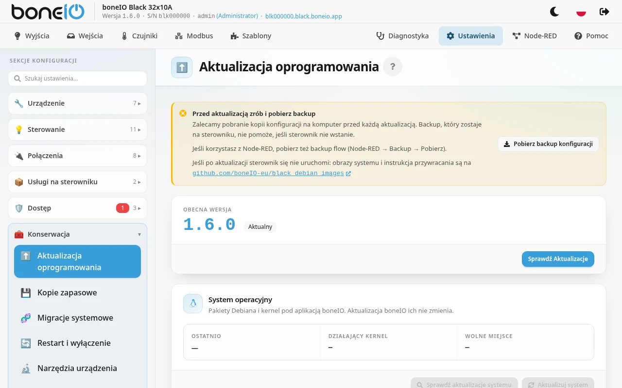 Ustawienia → Konserwacja → Aktualizacja oprogramowania